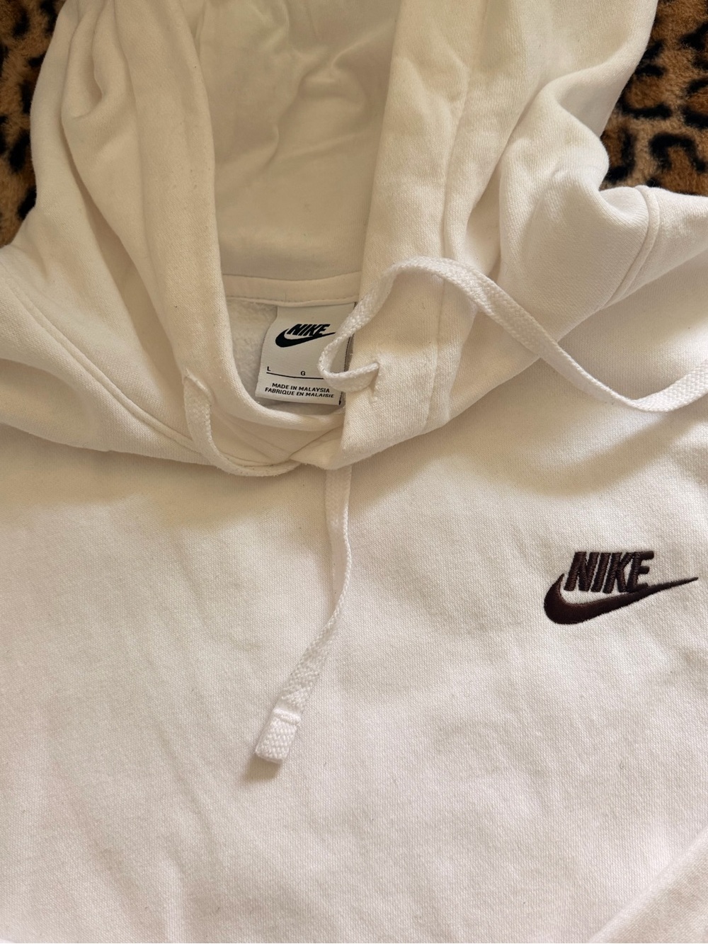 Nike White Sweatshirt with Brown Embroidered Swoosh